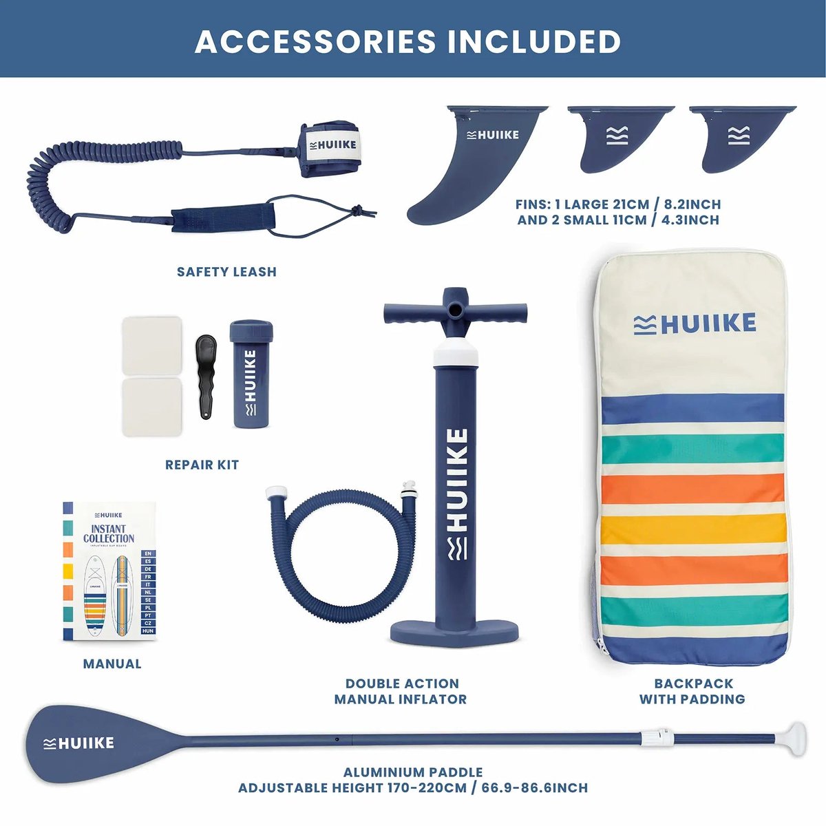 HUIIKE SUP Board - Opblaasbaar Paddle Board met Accessoires, Peddel, Vinnen, Pomp - Stand Up Paddle met Hoge Stabiliteit - 305 x 84 x 15 cm - Max. 130 kg – foto 2