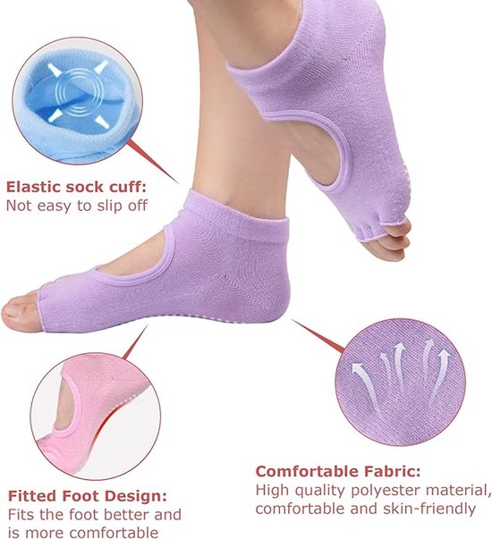 Daity Twee paar damespilatessokken/yogasokken met antisliptextuur en antislipslippers (grijs). van Merkloos — afbeelding 4