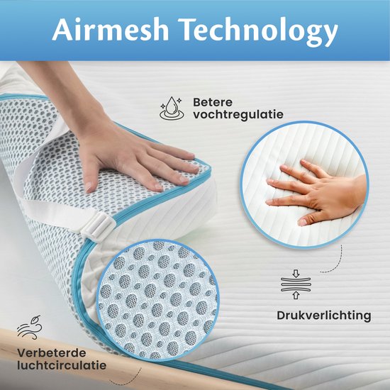 Ella® Topper 180x200 cm - Surmatelas - Surmatelas - 2 couches, Mousse à mémoire de forme infusée de gel et mousse Aircell - Topper - Dureté Medium