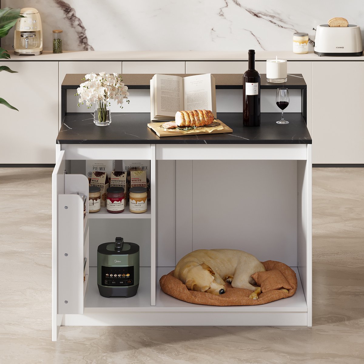 Wishdor Keukeneiland - 3-In-1 Ontwerp - Modern - Voor Keuken En Eethoek - MDF En Melamine - Zwart-Wit Zwart+Wit