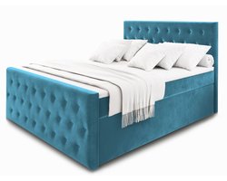 Boxspring FONDI 140x200 cm met matras en topper, bedkasten - Blauw