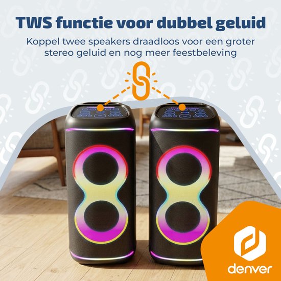 Denver Bluetooth Speaker Party box - Discolichten - Partyspeaker incl. draadloze microfoon & afstandsbediening - Luidspreker - BPS370 van Merkloos — afbeelding 4