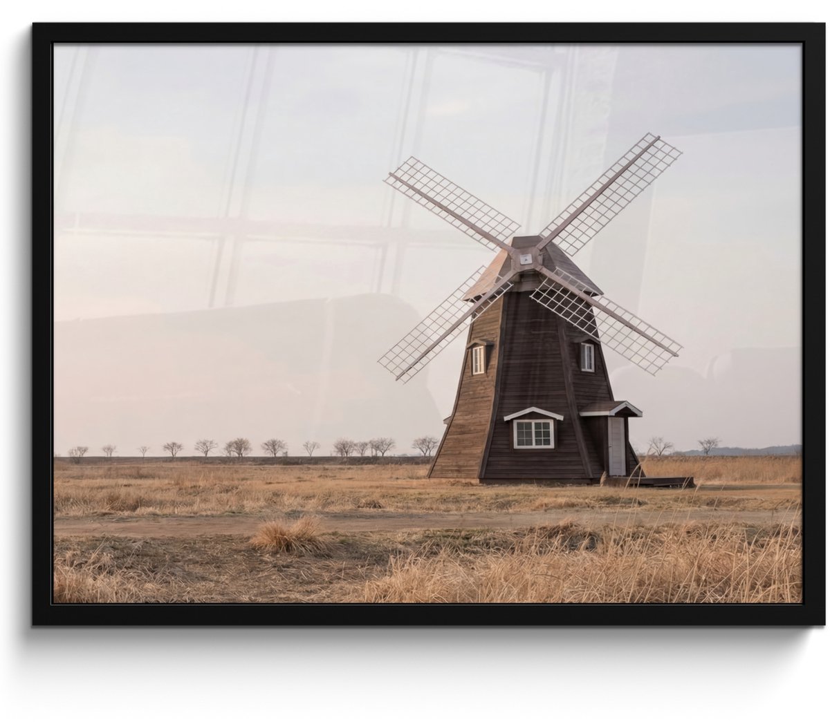 FrameYourWall Poster in lijst - Fotolijst 70x50 cm - Posters - Windmolens - Landschap - Veld - Posterlijst zwart - Decoratie - Wanddecoratie woonkamer - Muurdecoratie slaapkamer