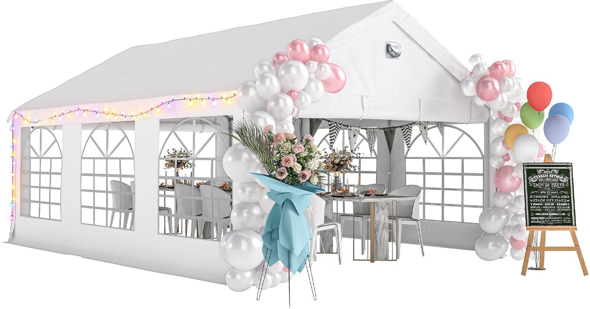 Outsunny Partytent - Staal, PE - 598 x 394 x 302 cm - Wit