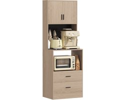 HOMCOM Magnetronkast - Spaanplaat, MDF - 60 x 40 x 170 cm - Natuurlijk hout