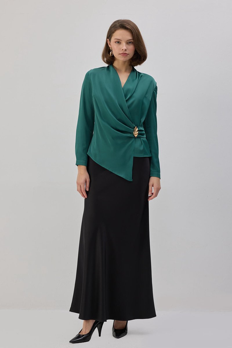 Touché Privé - Gedrapeerde blouse - Groen - Dames