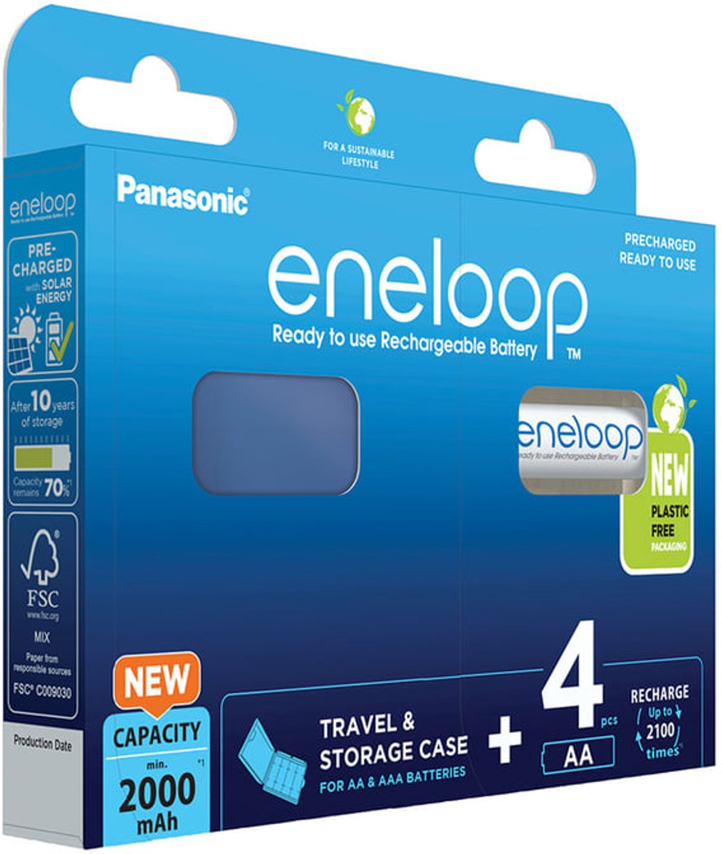 Panasonic Eneloop oplaadbare 4x AA batterijen - 2000 mAh - NiMH- Inclusief Opbergdoos