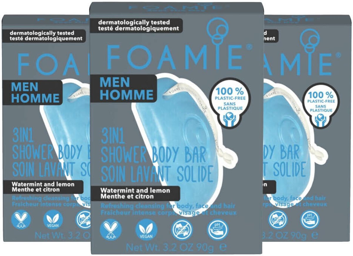 Foamie Men 3-In-1 Bar Watermint & Lemon - 3 x 90 gr - Voordeelverpakking