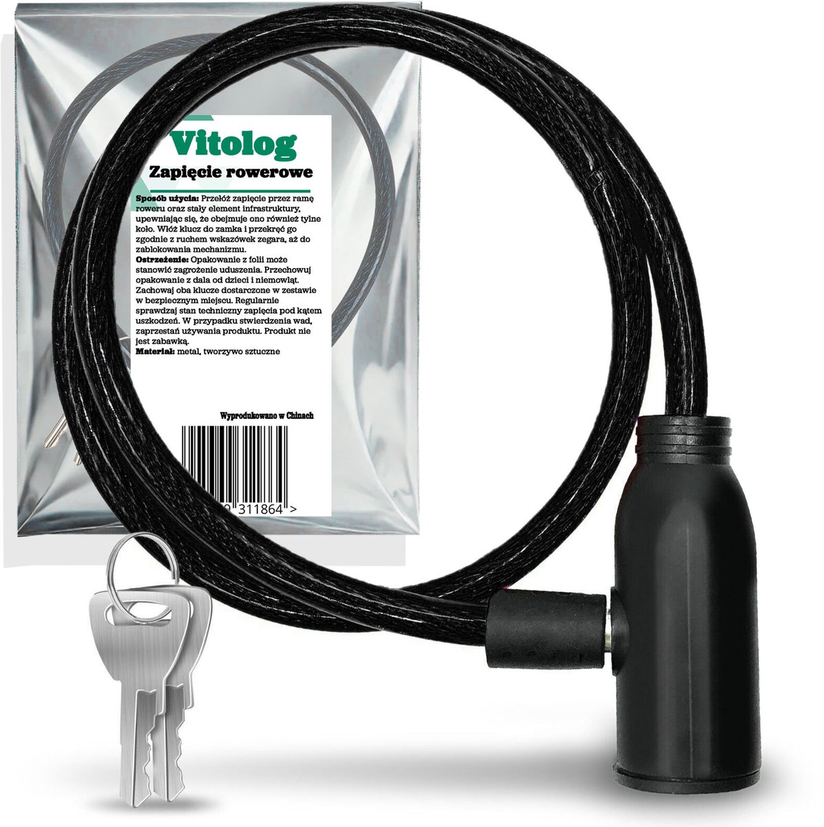 Vitolog - Fietsslot - Kabel Fietsslot - 60 cm - Zwart - Met Sleutel