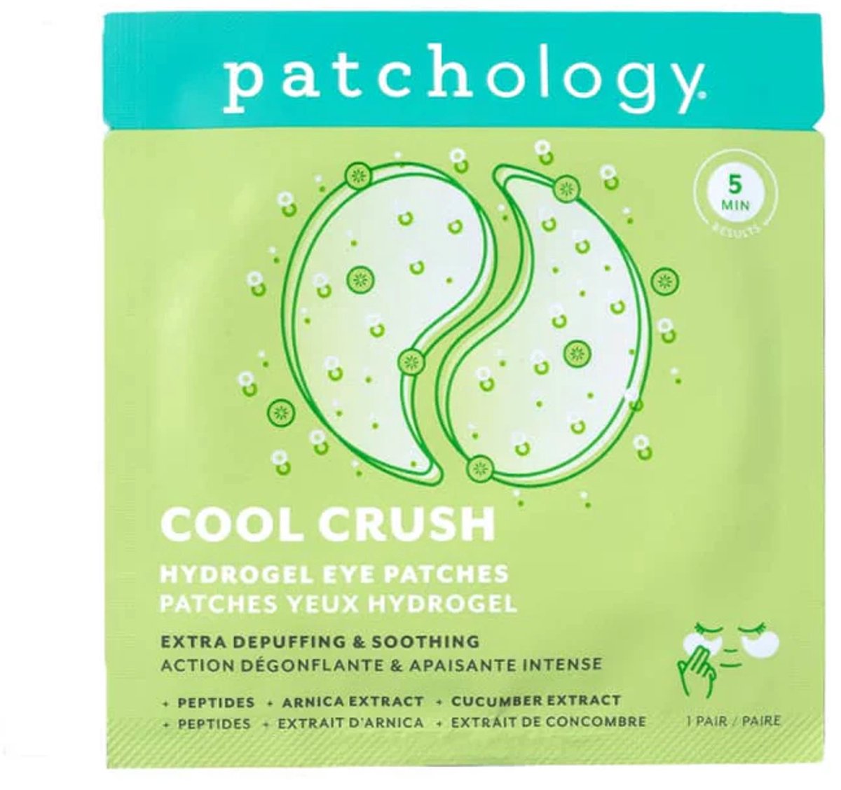 Patchology Cool Crush Depuffing Eye Patches – 1 Paar Hydrogel Oogpads Tegen Wallen & Vermoeide Ogen – Verkoelend & Hydraterend – Met Caffeine, Peptiden & Komkommer – Anti-Puffiness & Glow Boost – Voor Frisse Oogopslag