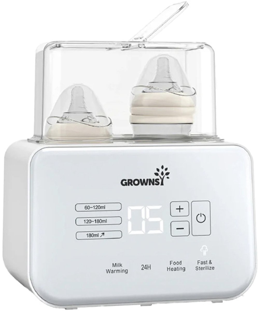 Grownsy Baby Flessenwarmer, Grownsy 8-in-1 snelle melk verwarmer met timer, geschikt voor 2 flessen, nauwkeurige temperatuurregeling, met ontdooien, steriliseren, bewaren, verwarmen van potjes babyvoeding