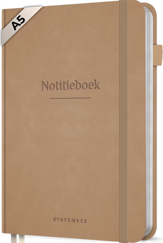 Systemyze Notitieboek A5 Hardcover Leer Gelinieerd – Notebook Journal – 256 Genummerde Pagina’s – 140 Grams Papier - Taupe
