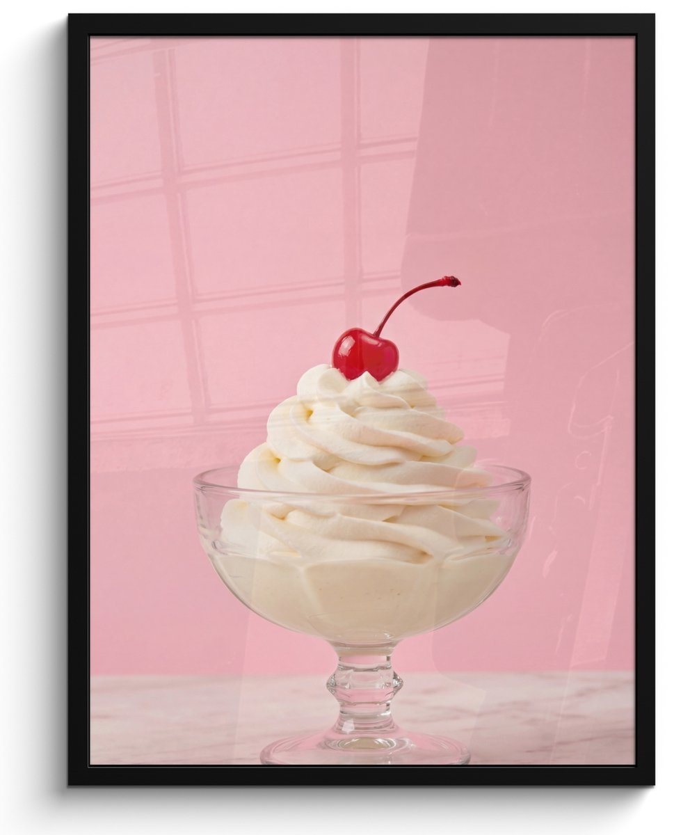 FrameYourWall Poster in lijst - Fotolijst 60x80 cm - Posters - Kers - Slagroom - Roze - Posterlijst zwart - Decoratie - Wanddecoratie woonkamer - Muurdecoratie slaapkamer