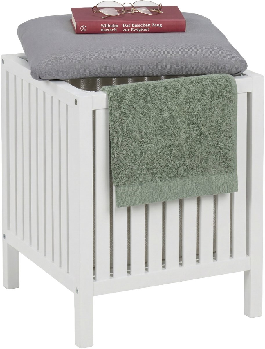 Wasmand - wit en grijs - 38x51x38 cm - met handgrepen
