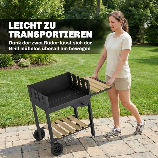Outsunny Houtskoolbarbecue-Metaal, Grenenhout-99,5L x 58B x 82H cm-Zwart van Merkloos — afbeelding 4