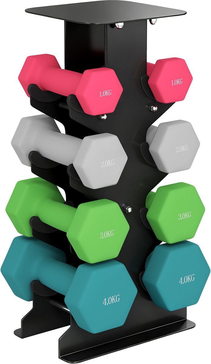 SPORTNOW Dumbbell Set-Metaal, Kunststof-21L x 14B x 42H cm-Roze+Grijs+Lichtgroen+Donkergroen