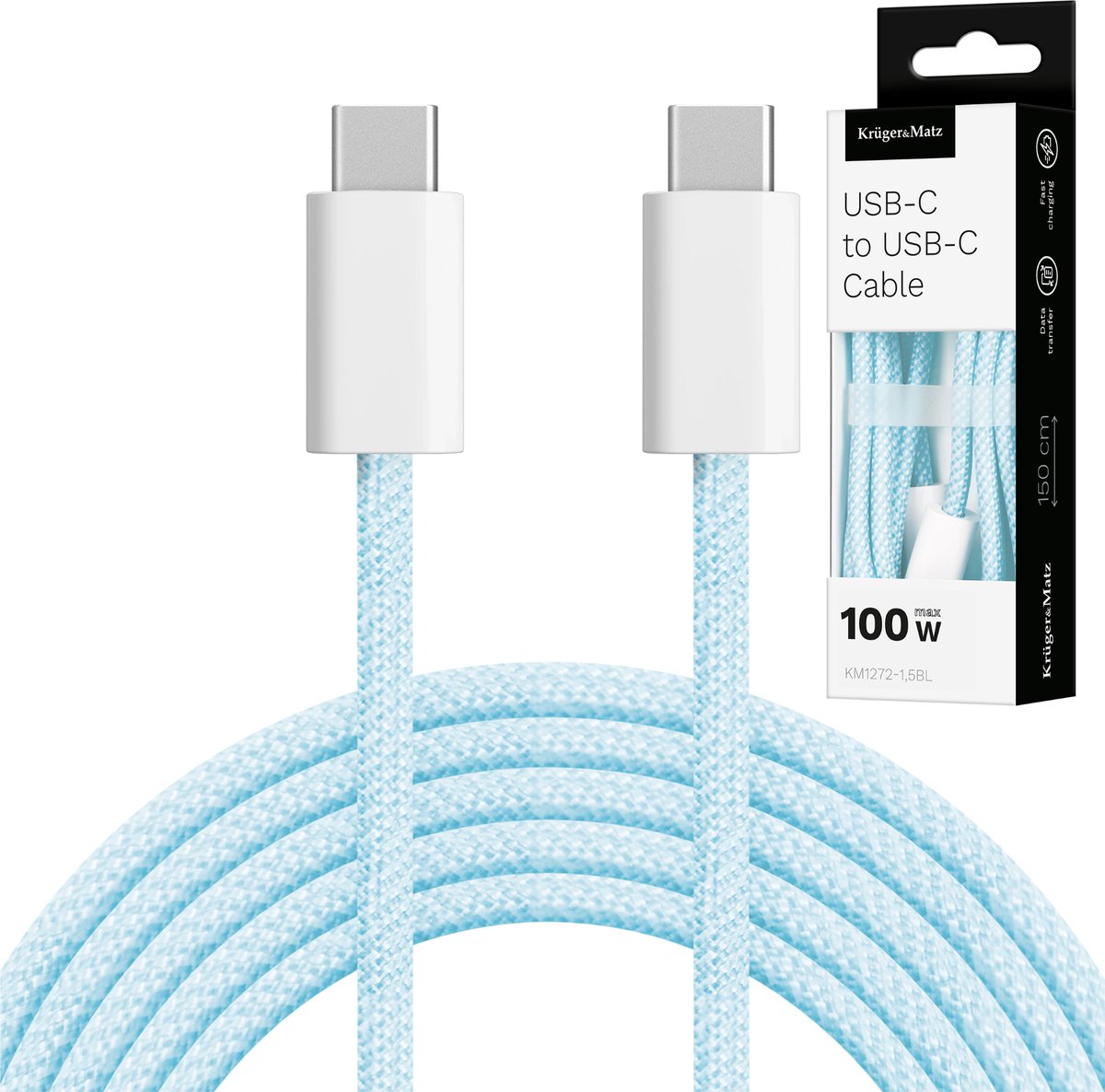 Krüger&Matz KM 1272 - USB-C Kabel - 100W - 1,5m - Blauw