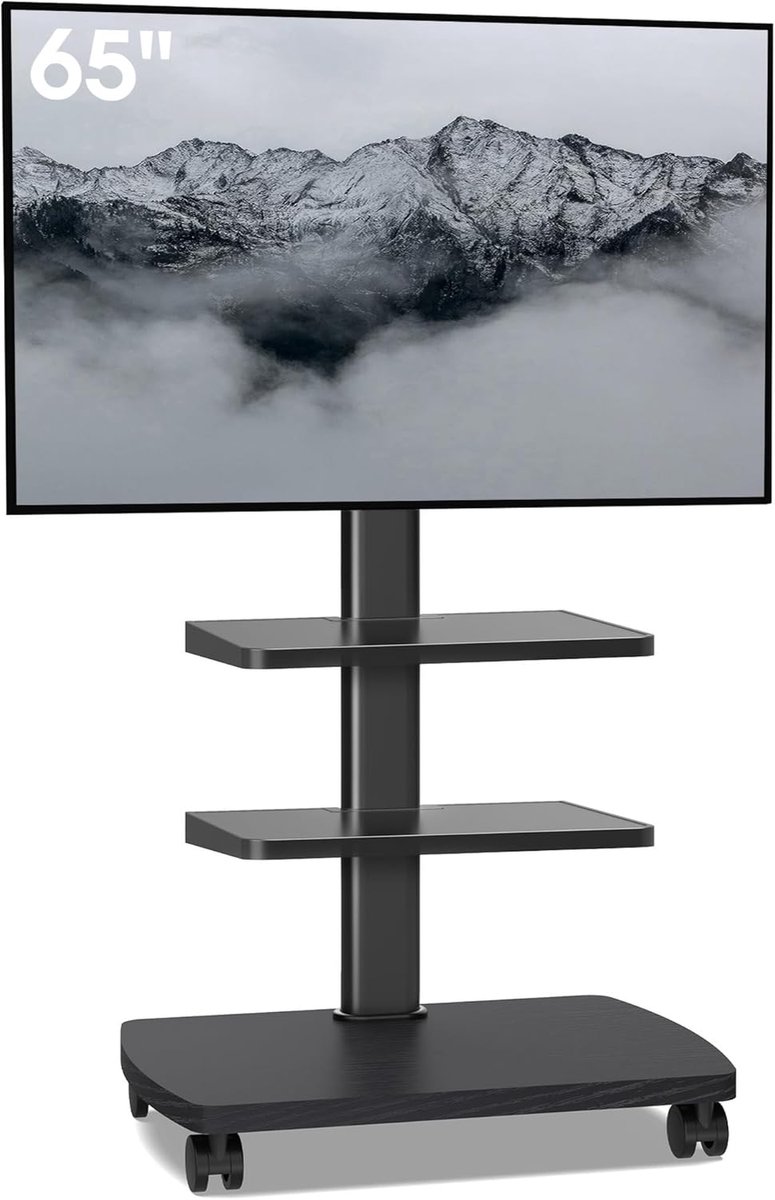 Tv standaard vloerstandaard - Tv meubel - Entertainment ruimte - Drie opbergplanken - 9.1 kg - Zwart