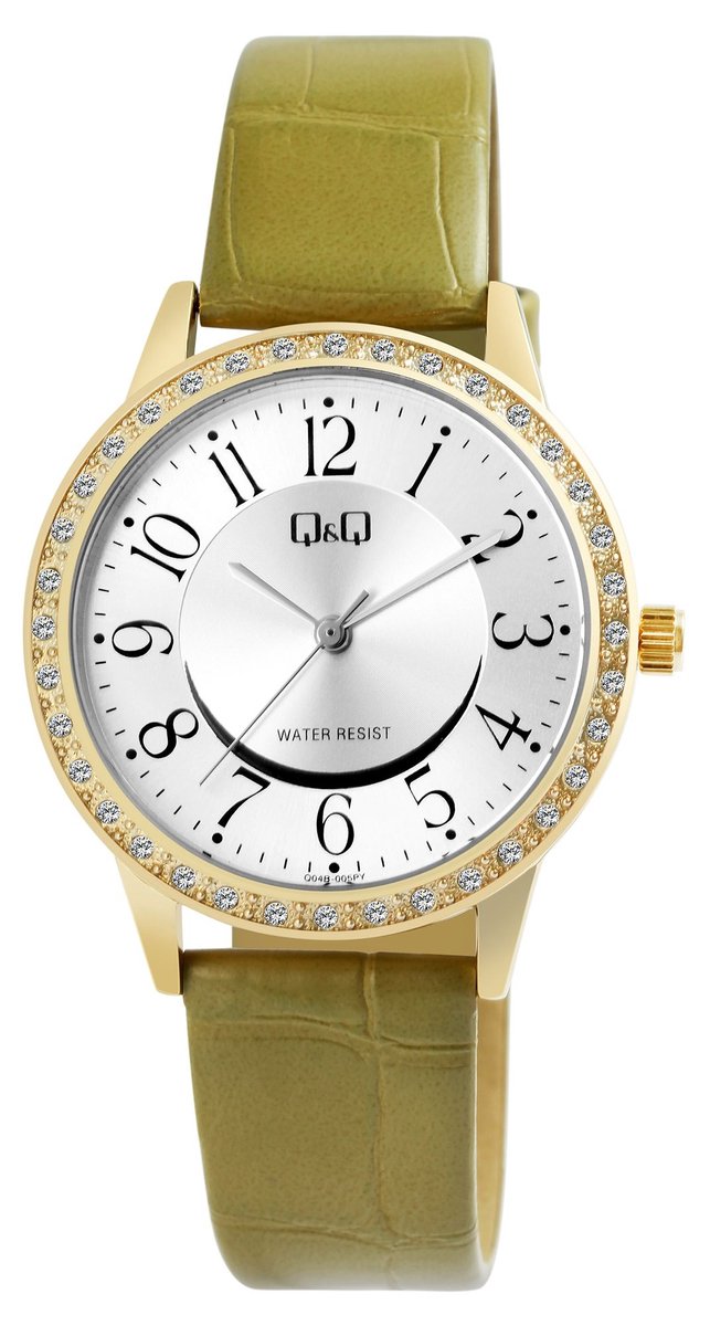 QQ Dameshorloge van imitatieleer Q04B QQ dameshorloge met imitatieleren band, 3 bar, groen