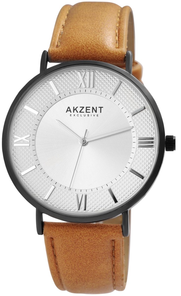 Akzent-Herenhorloge-model 2900182-002-lichtbruin-diameter 41mm-3 atm waterdicht-Romeinse cijfers