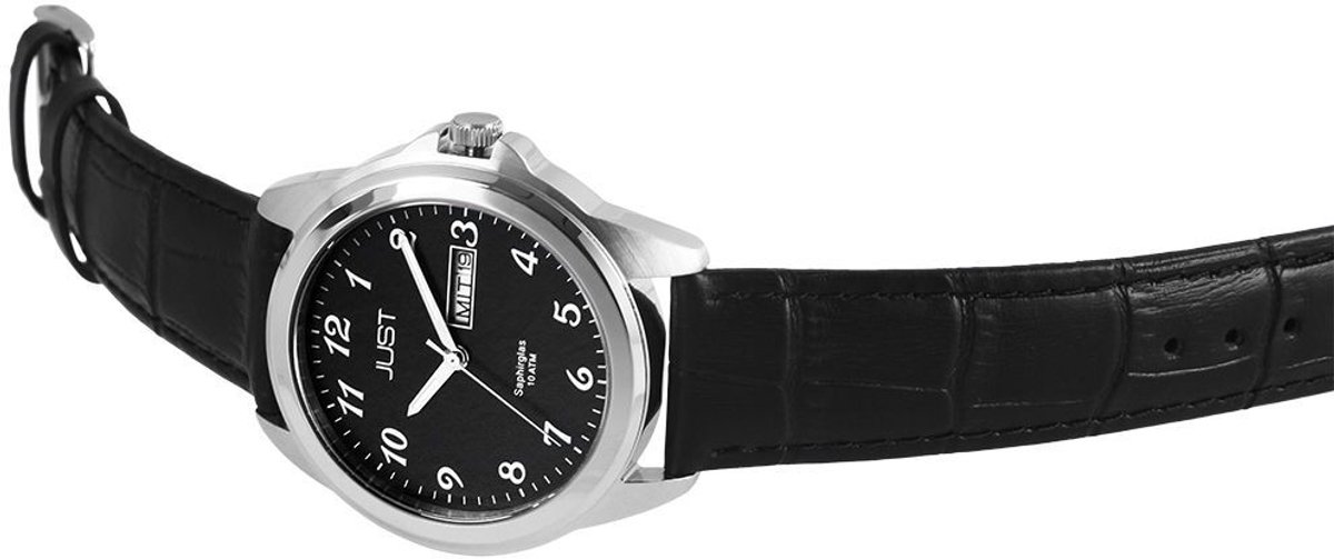 JUST Herenhorloge van echt leer Garrick Just herenhorloge met echte leren band, saffierglas, 10 bar