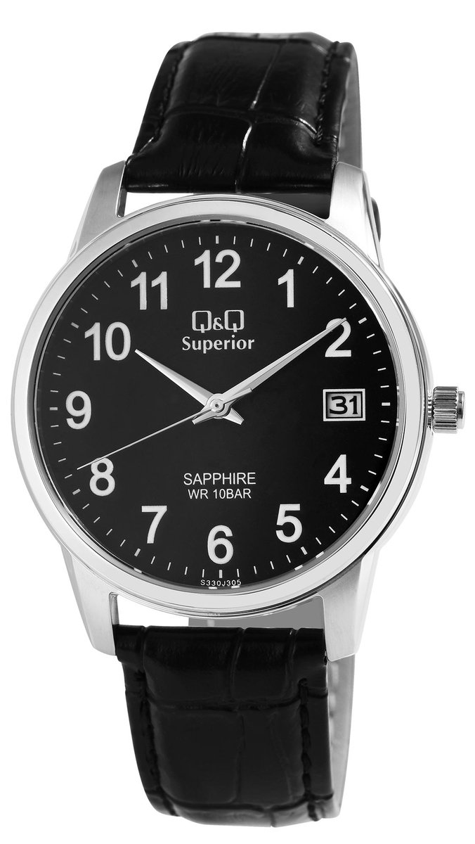 QQ Herenhorloge van echt leer S330J302Y QQ Superieur herenhorloge met echte leren band,