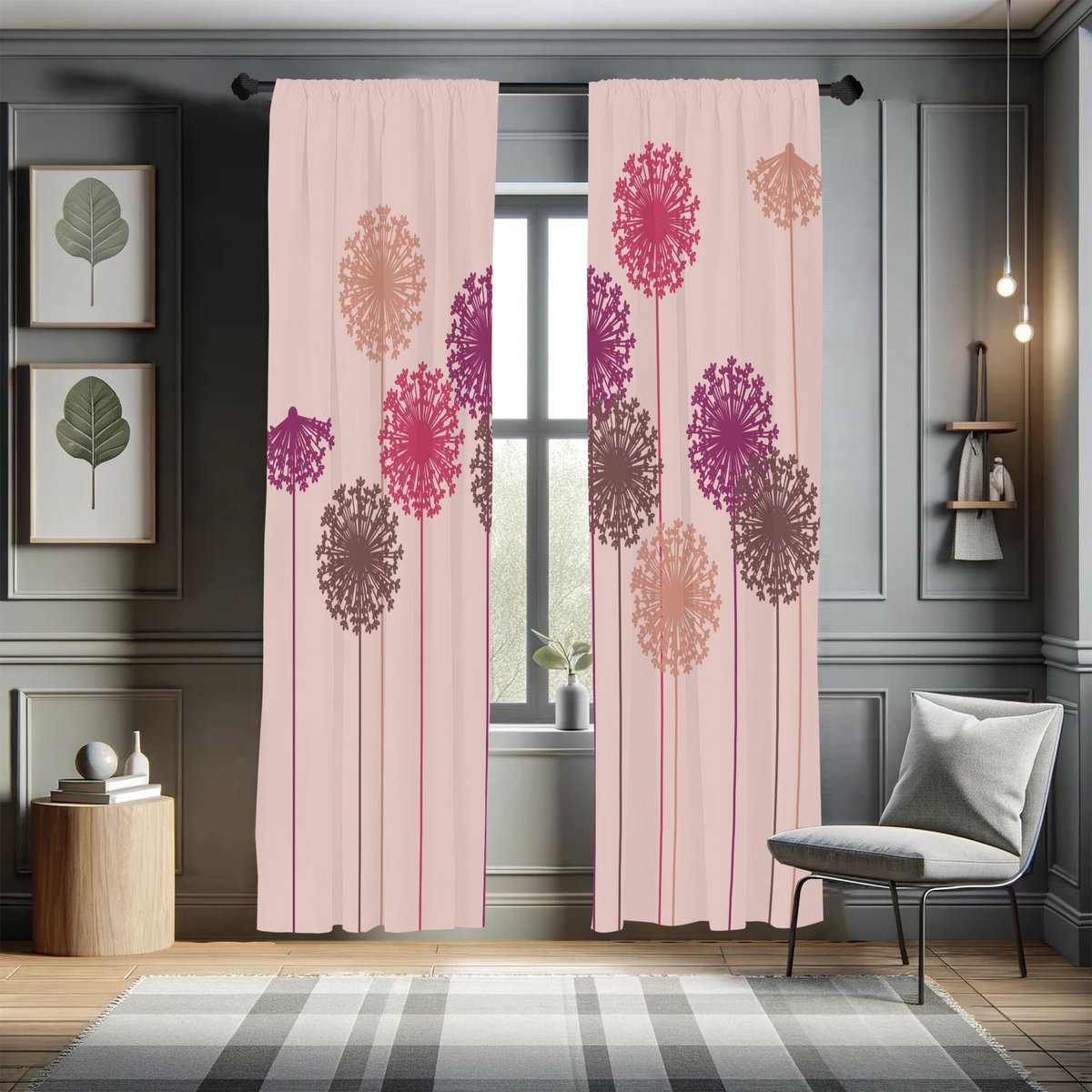 ABAKUHAUS Paardenbloemgordijnen, Set van 2 Panelen voor Woonkamer en Slaapkamer, 150 cm x 175 cm, Pastelroze