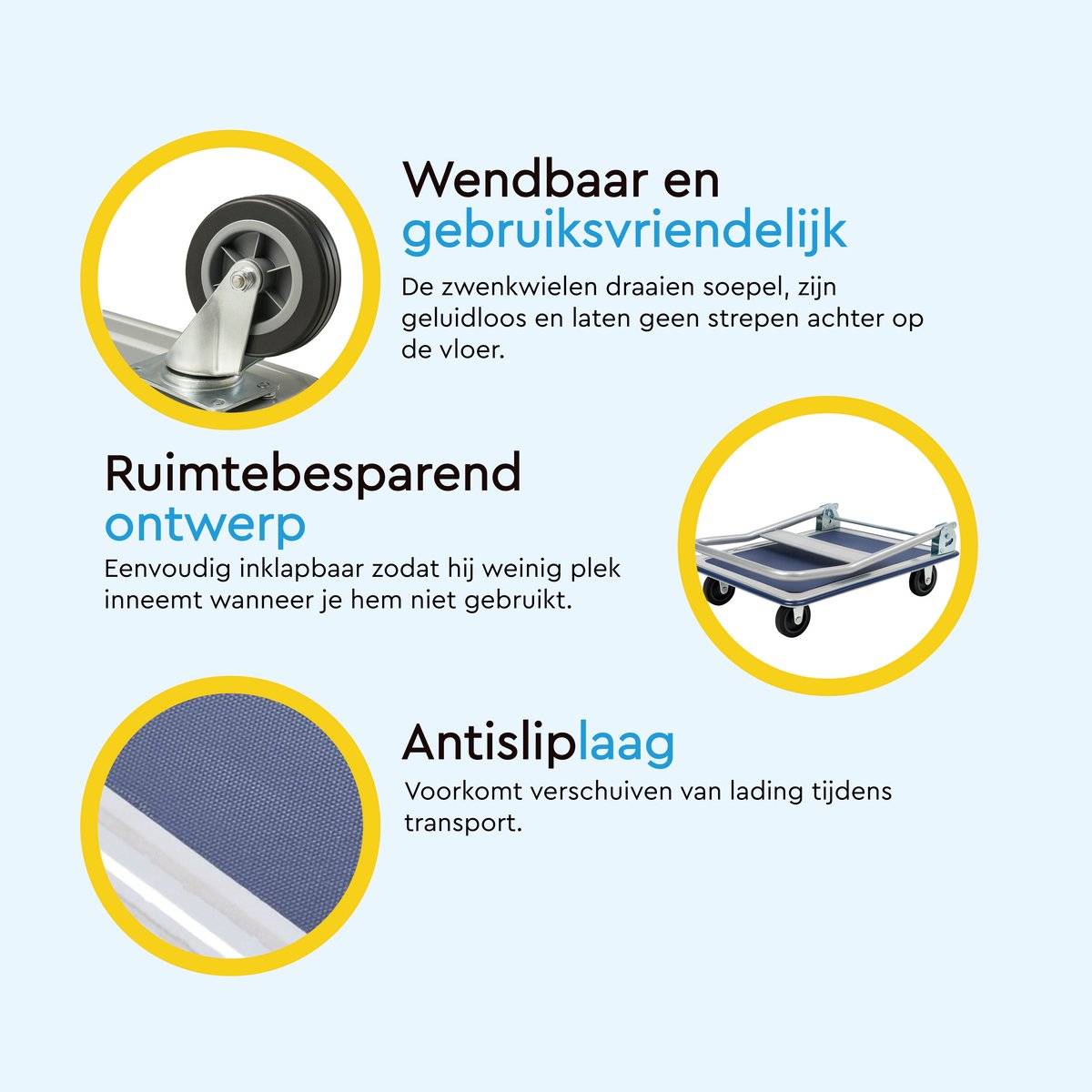 BRASQ Plateauwagen Inklapbaar - Draagvermogen 150 KG - Transportkar - Transportwagen - Magazijnwagen - Platformwagen – foto 4