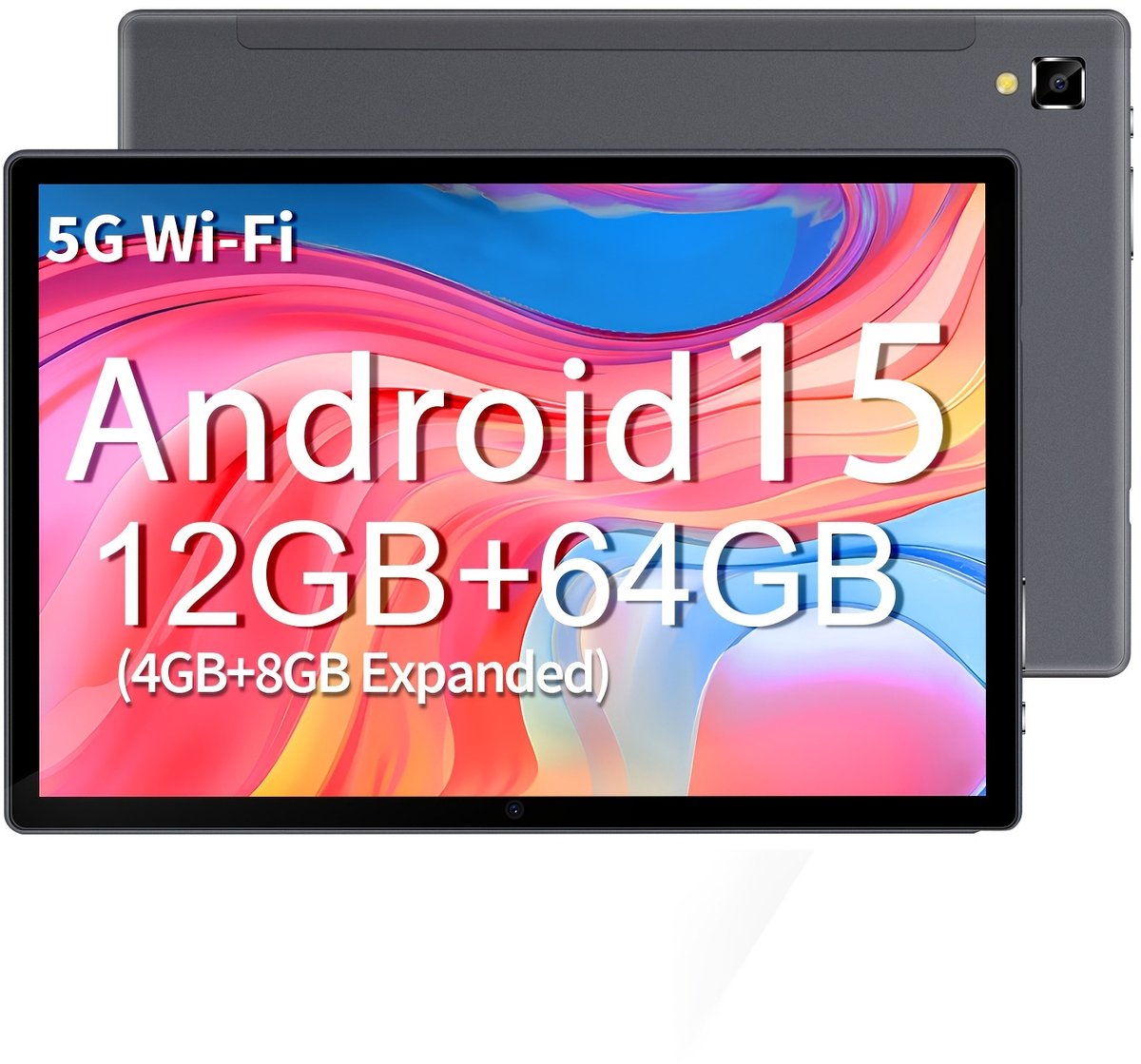 Android 15 Tablet met Toetsenbord & Muis – 12GB RAM, 64GB Opslag, 6000mAh, 2-in-1 Set, Zwart