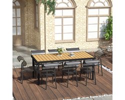 Pugsdrly Tuintafel voor 8 personen Eettafel Aluminiumtafel Tuinmeubelen Loungemeubelen onderhoudsvriendelijk Kunststof Natuur+Zwart 190 x 90 x 74 cm