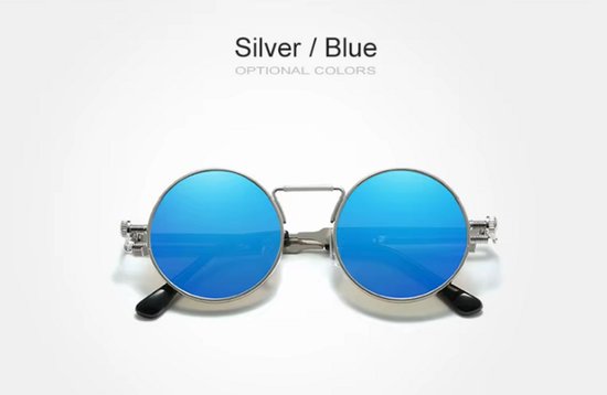 Kingseven Zonnebril - Blauwe Spiegelglazen - Rond Zilver Montuur - Retro Steampunk Heren - N7579 van Kingseven — afbeelding 3