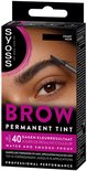 Verpakking van SYOSS Brow Permanent Tint Zwart Noir. Tekst: 40 dagen kleurresultaat, water en smudge-proof.