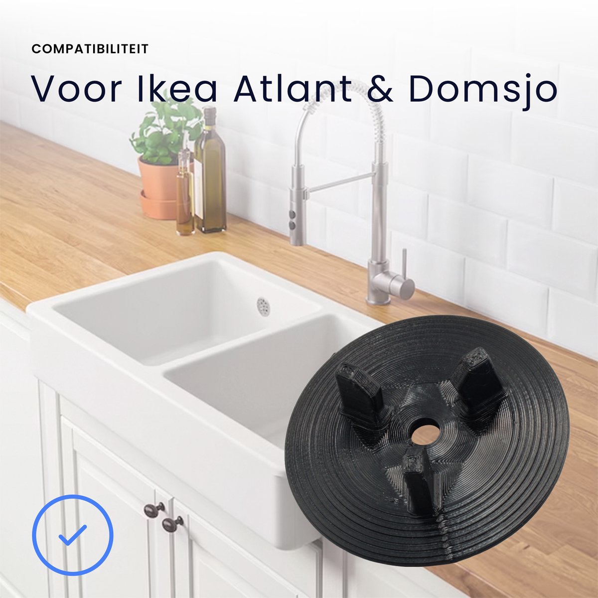 1 stop voor gootsteen 80 mm voor IKEA ATLANT en DOMSJÖ, 2-in-1