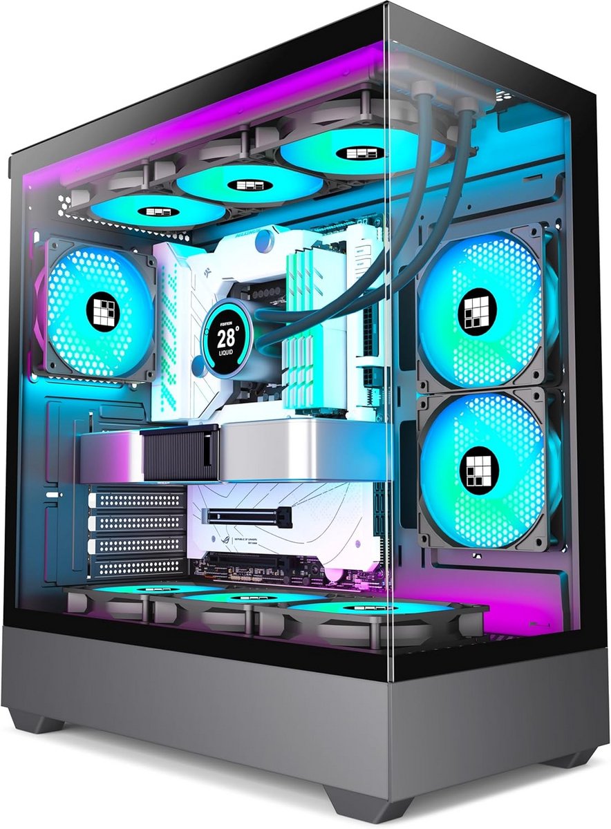 ATX Mid-Tower PC Behuizing met 6 PWM ARGB Ventilators - Zwart