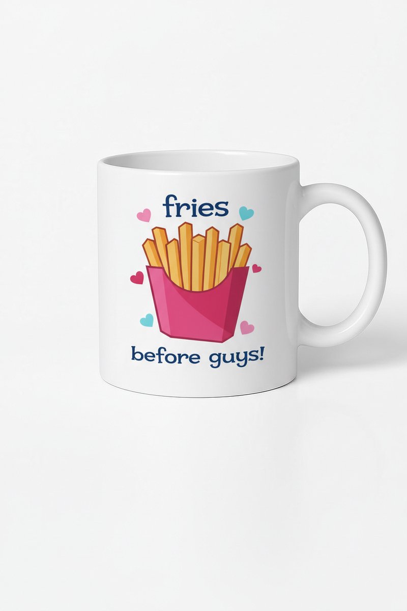 Mok "Fries Before Guys" - Grappig Cadeau voor Patatliefhebbers en Vriendinnen