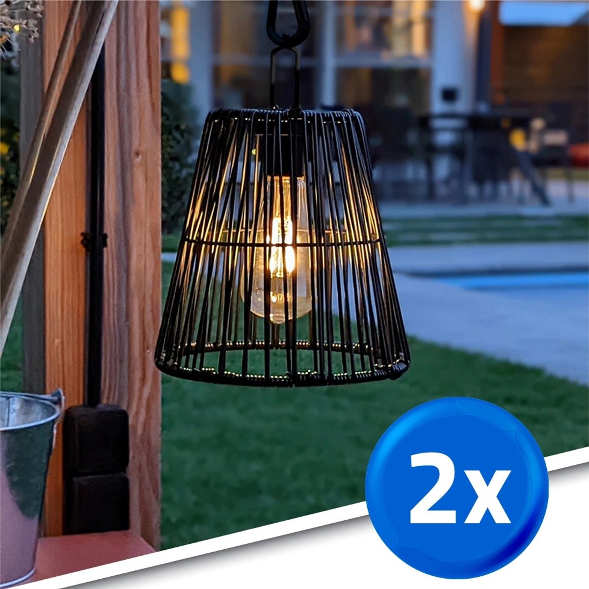Solar tuinverlichting - Hanglamp/tafellamp buiten 'Firenze' met filament led lamp - Voordeelset 2 stuks - Op zonne-energie