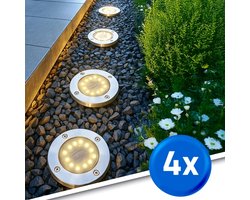 RexTech Solar grondspot 'Impuls' - Voordeelset 4 stuks - Warm wit licht - Tuinverlichting - Buitenlamp op zonne-energie