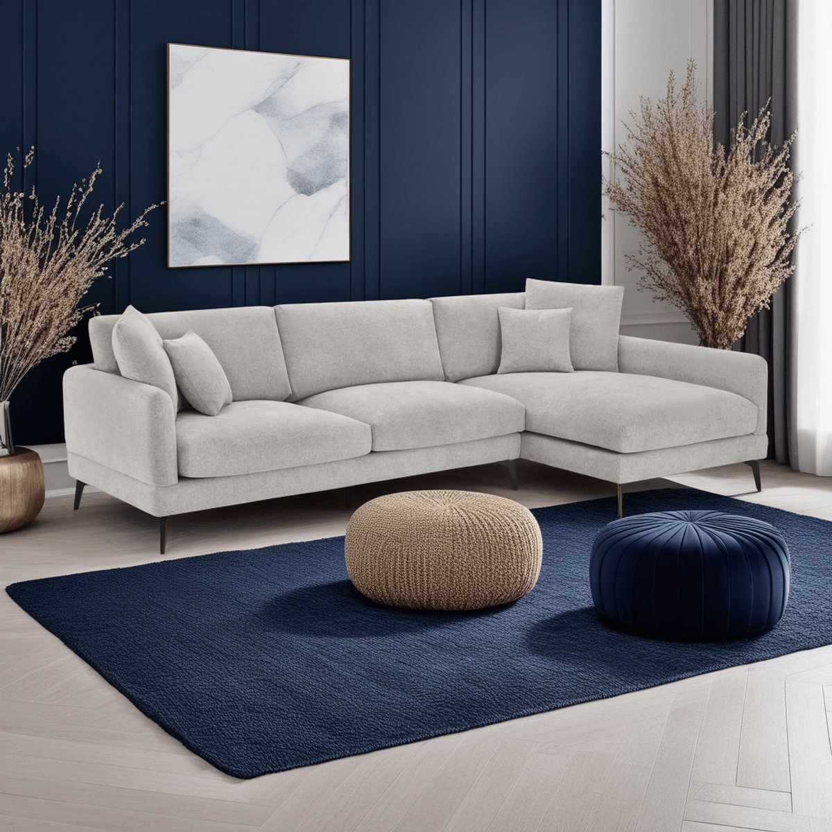 Loungebank Rechts Grijs - 290x95x90cm - Zithoogte 48cm