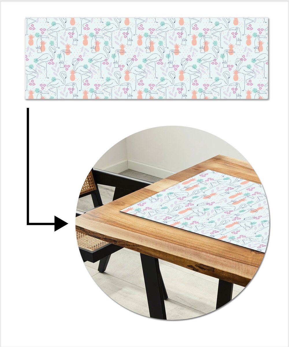 Tafelloper 150x50 cm - Tafelmat vinyl Tropisch - Vogels - Ananas - Tafeldecoratie - Tafelversiering - Keuken decoratie - Tafel versiering