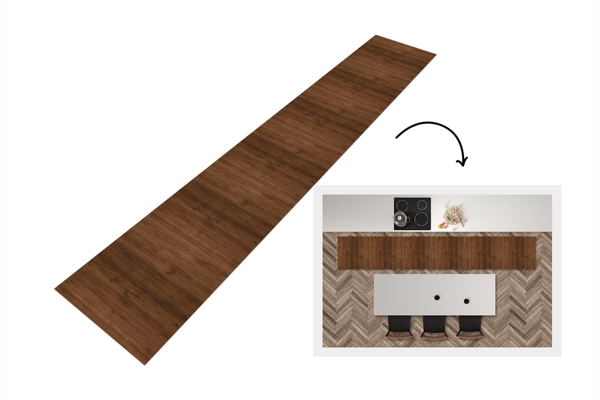 Keukenloper 300x50 cm - Keukenmat vinyl Hardhout - Patronen - Bruin - Keukenmatten loper -