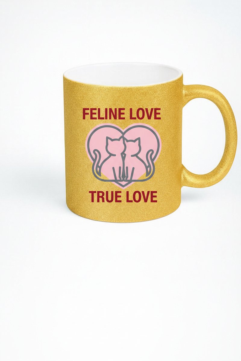 Katten Liefde Mok Gouden Glitter - Feline Love True Love