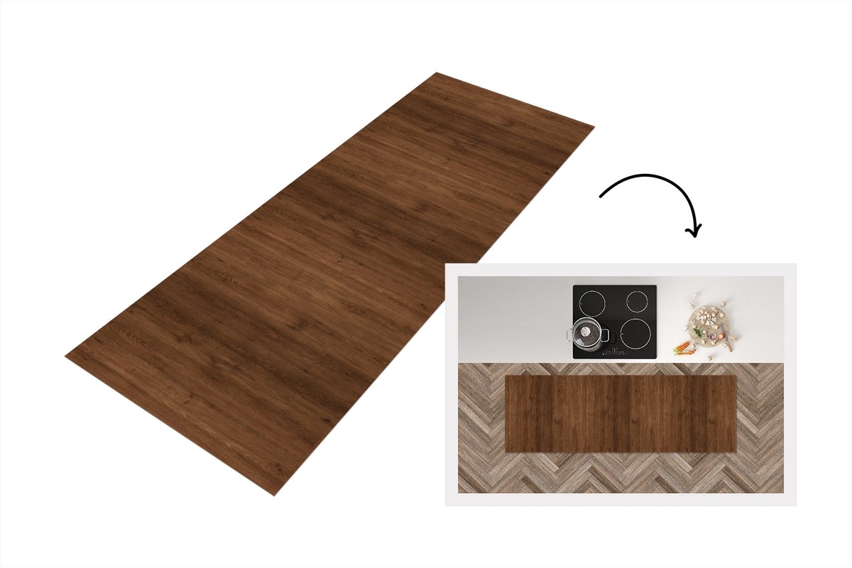 KitchenYeah Keukenloper 180x60 cm - Keukenmat vinyl Hardhout - Patronen - Bruin - Keukenmatten loper - Keuken vloerkleed tapijt Planken