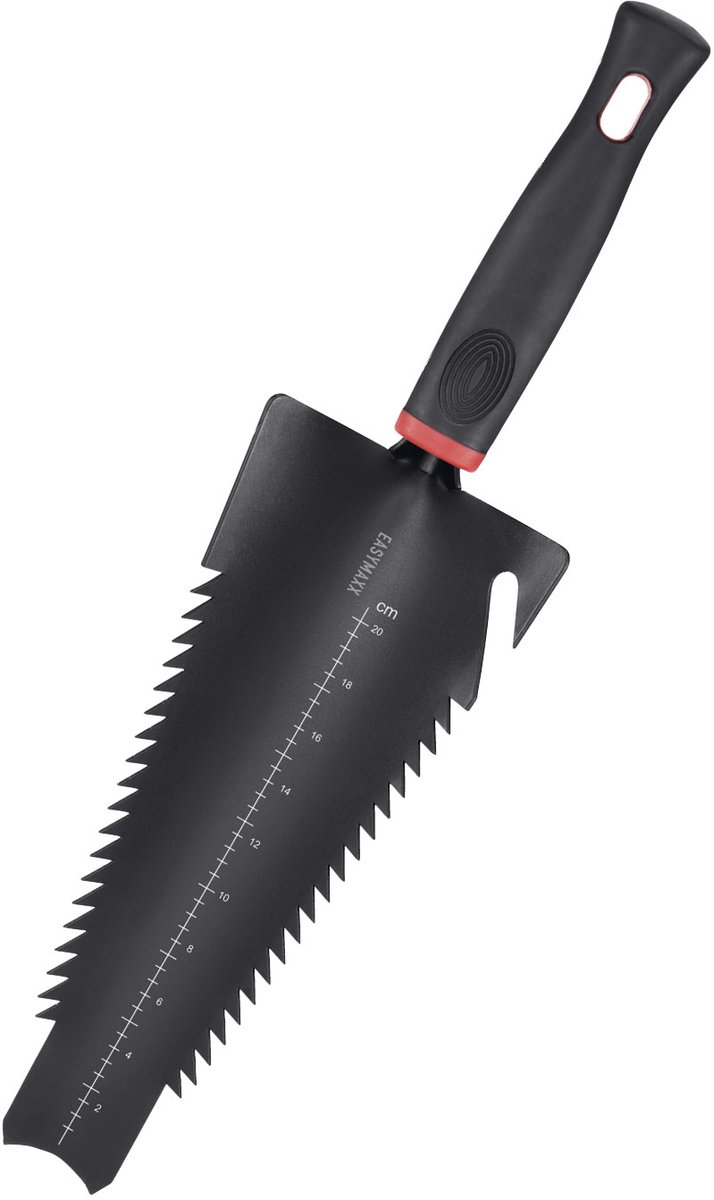 EASYmaxx 4-in-1 wortelschep, multifunctionele schep voor het graven, doorsnijden en beplanten, 4-in-1 wortelschep met schep, zaag, dieptemeter en multihaak, root-digger met antislipgreep