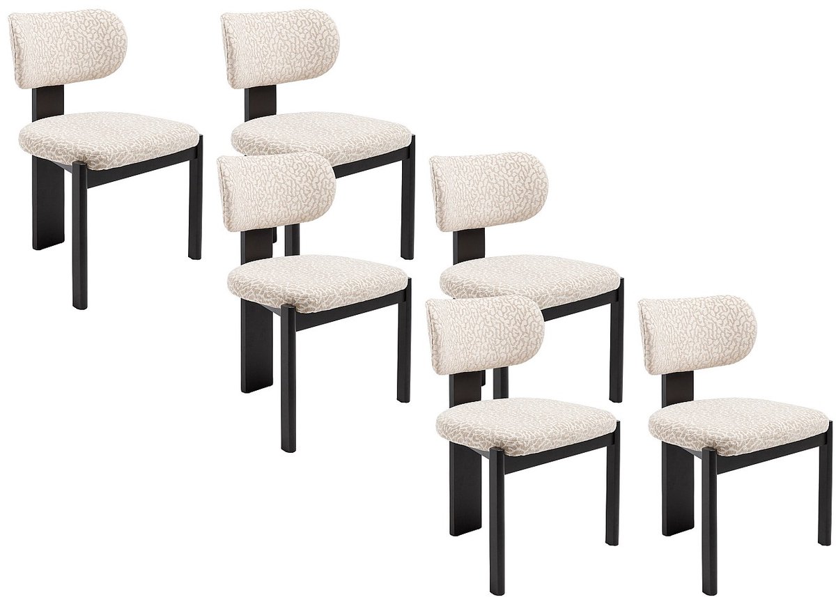Vente-unique Set van 6 stoelen in tweekleurige, gestructureerde stof en zwart rubberhout - Crème en beige - WILANA Beige, Crème