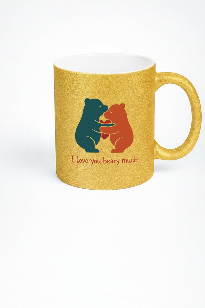 Glitter Gouden Mok met Liefdesberen & 'I Love You Beary Much' - Romantisch Cadeau