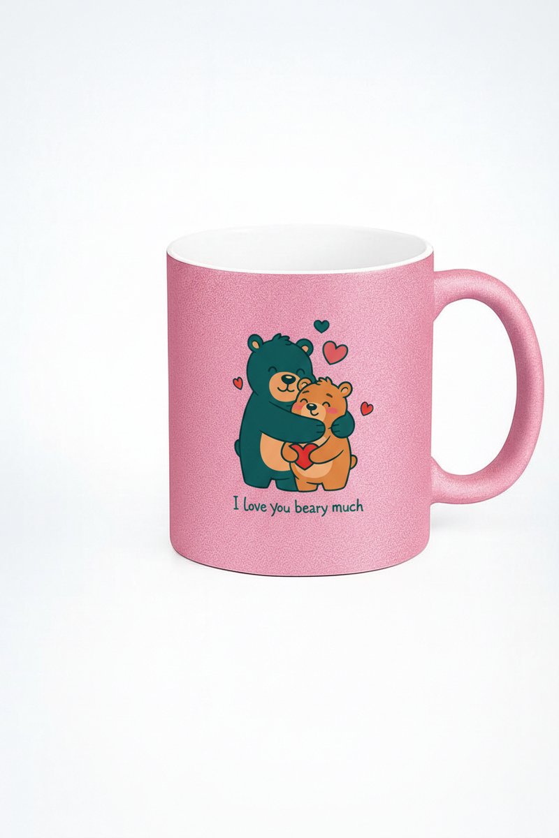 Roze Mok 'I Love You Beary Much' met Liefdevolle Beren - Grappig Cadeau