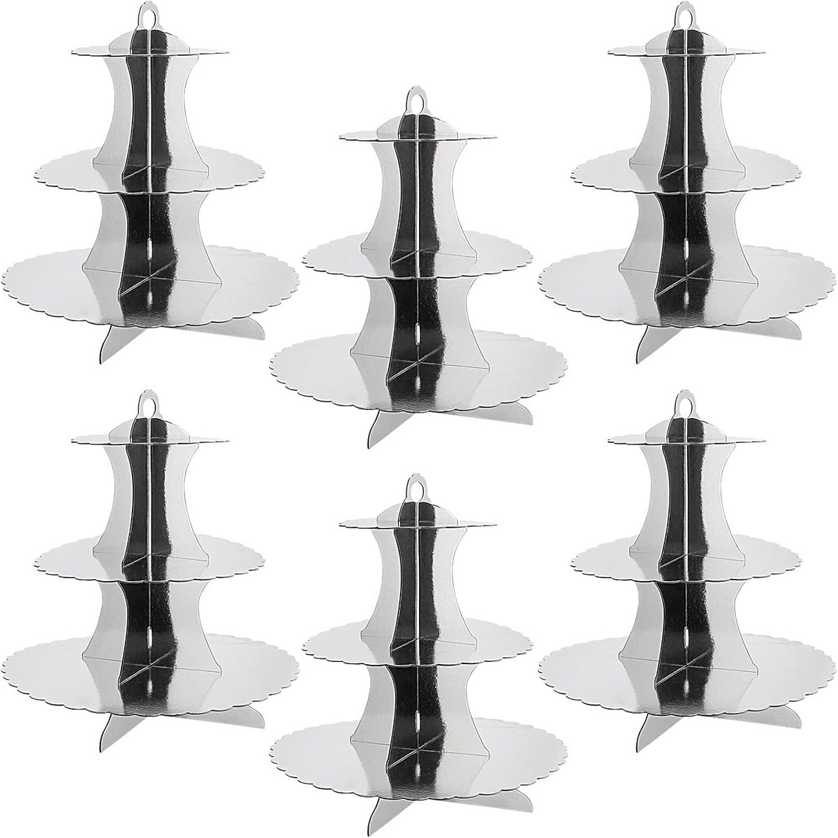 6 Delige Set Kartonnen Taartstandaards met 3 Lagen voor Cupcakes en Gebak