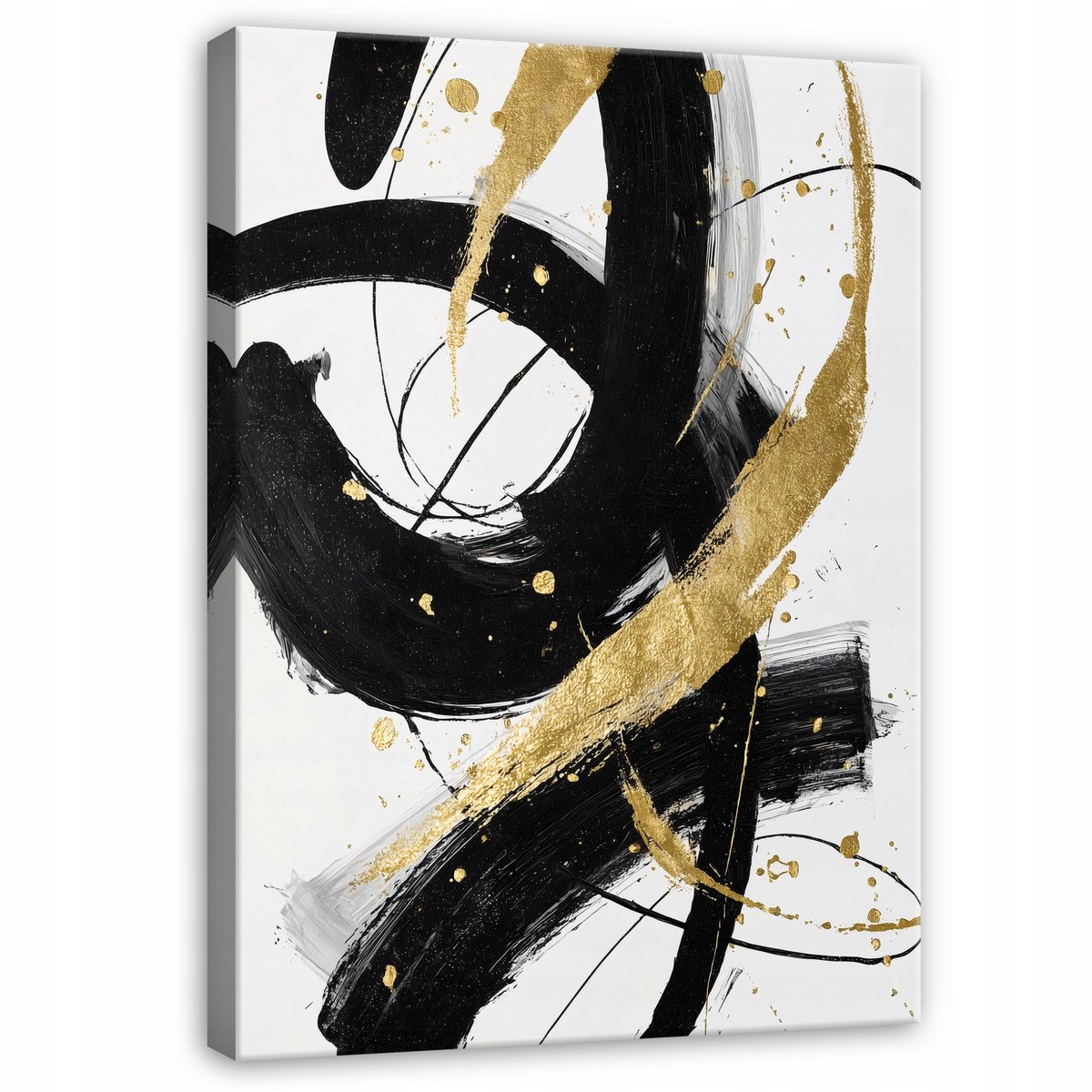 WALLARENA Schilderij op canvas - 40x30 cm - abstract gouden glamour zwart - Geschikt voor slaapkamer en salon Veelkleurig