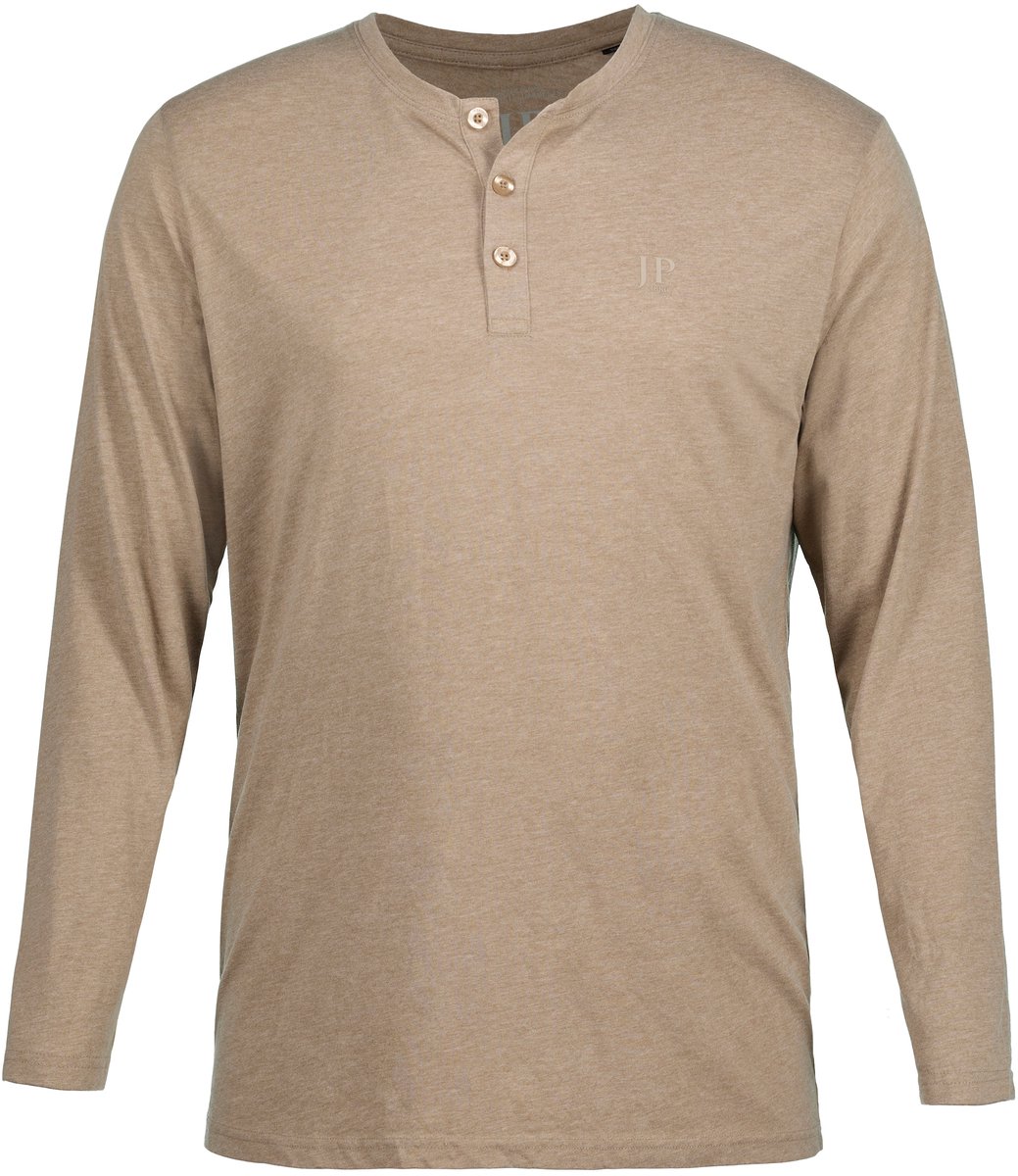 JP 1880 - Heren - Henley basic shirt lange mouwen knoopsluiting - Zand - Maat 6XL