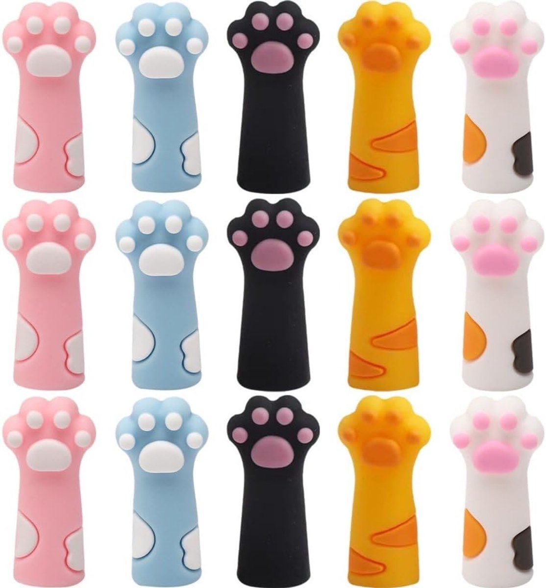 Set van 15 siliconen potlooddopjes in de vorm van kattenklauwen, geschikt voor schoolbenodigdheden.